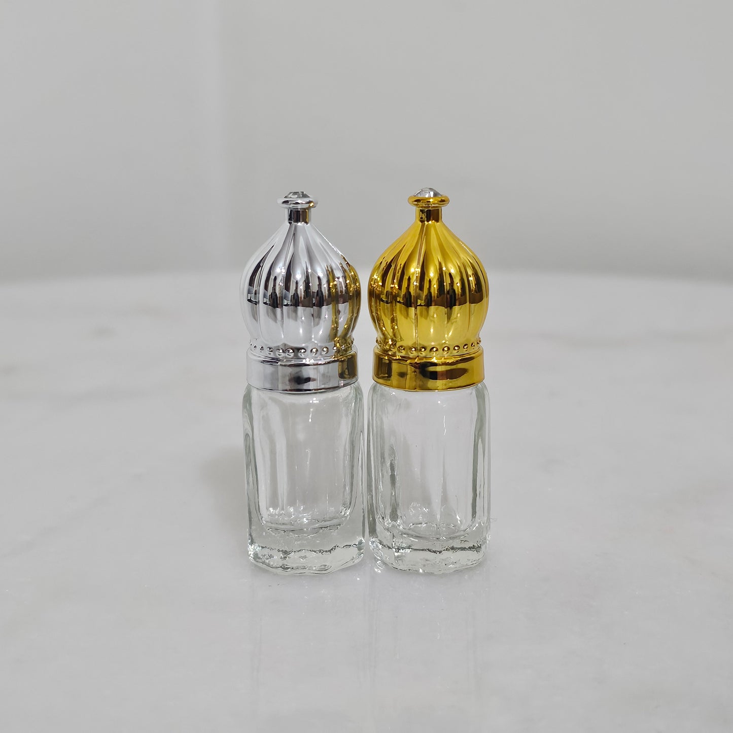 3ml Luxury Dome Cap Glass Perfume Bottle – Gold & Silver Edition, Set of 12