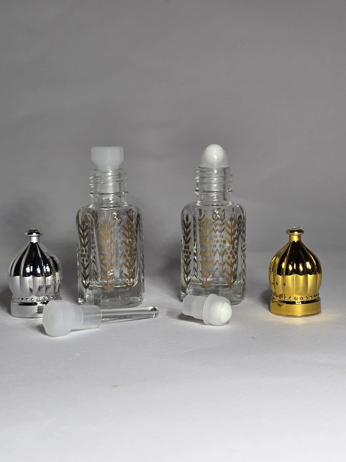 6ml Luxury Dome Cap Glass Perfume Bottle – Gold & Silver Edition, Set of 12